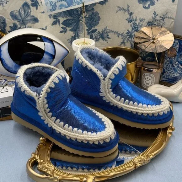 🆕 MOU 🧿 NWOT WOB Metallic Stingray Effect Blue Eskimo Ankle Boot, Sz EU 37 - Picture 3 of 13